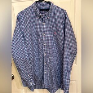 Ralph Lauren Men's Button Shirt Size X Large Blue White Checkered Pink Pony Logo